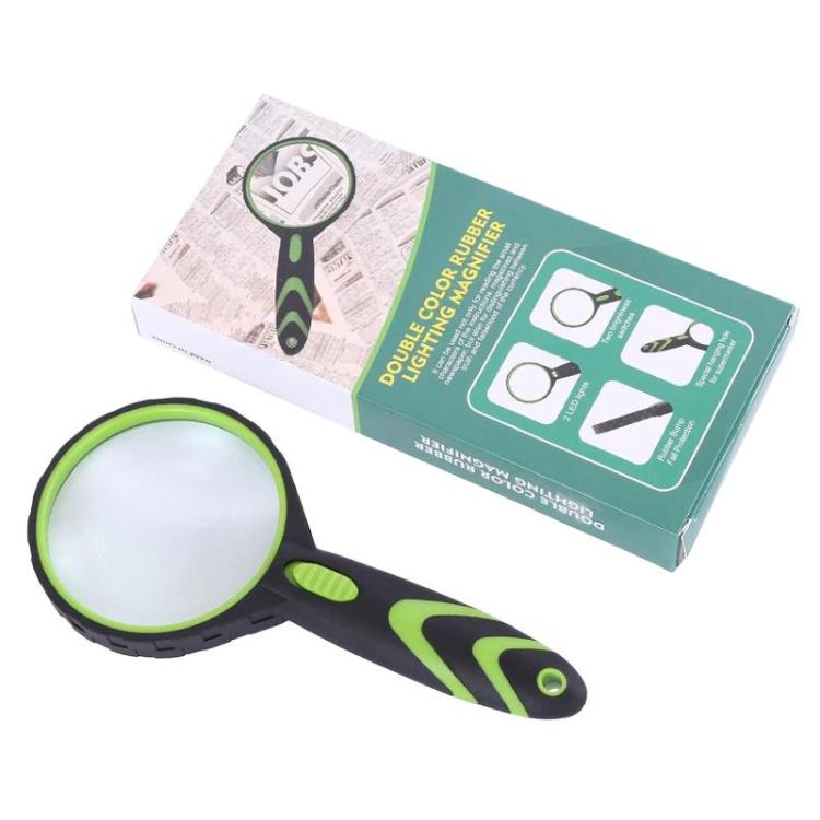 Lupa de mano antigolpes de 75 mm y 10 aumentos con 2 LED para lectura e identificación.