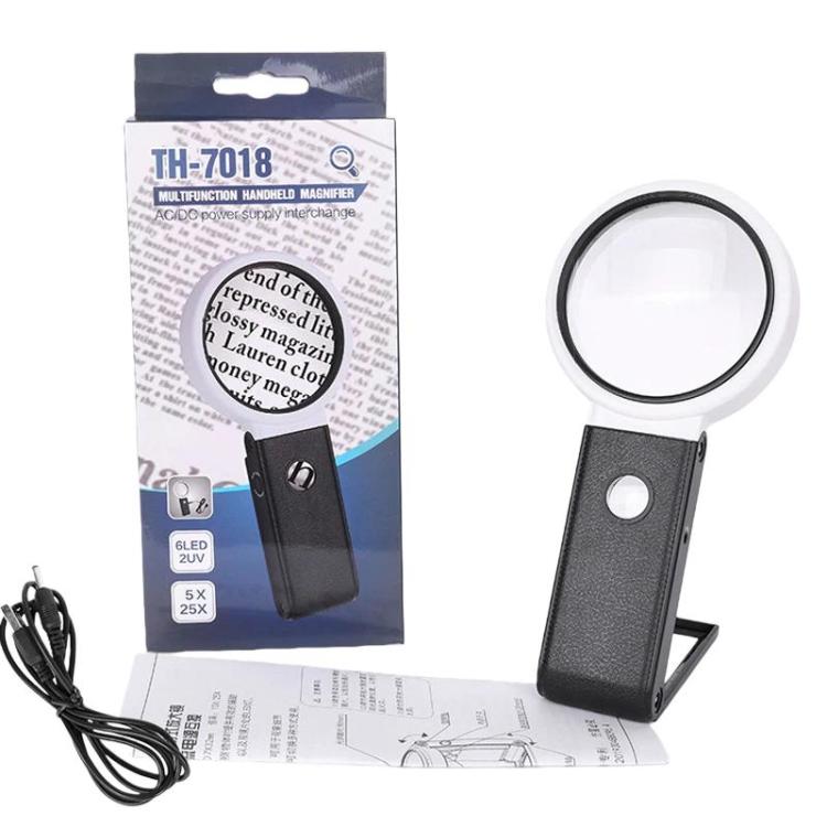 Lupa de escritorio plegable con LED para la lectura e identificación de joyas antiguas., 80mm 6X / 25X, 90mm 5X / 25X, 110mm 3.5X / 25X