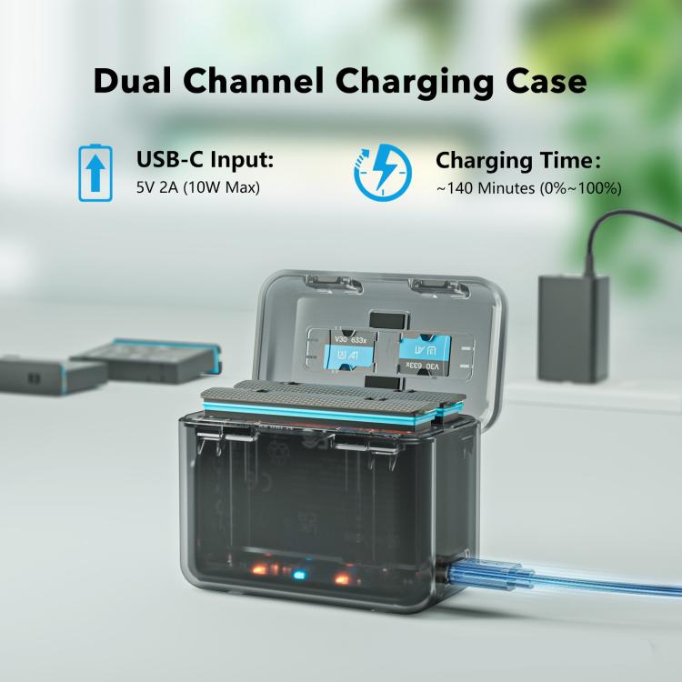 Cargador de batería de doble canal y estuche de almacenamiento SYMIK para Insta360 X4, con concentrador de carga e indicadores LED., For Insta360 X4