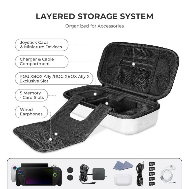 Estuche rígido JYS para ROG Xbox Ally/X, portátil, de viaje, con cremallera., JYS-X152 White, JYS-X152 Black