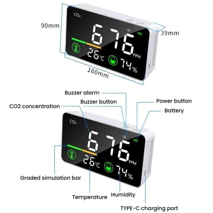 Monitor de concentración de dióxido de carbono TOMO-2, analizador de calidad del aire doméstico