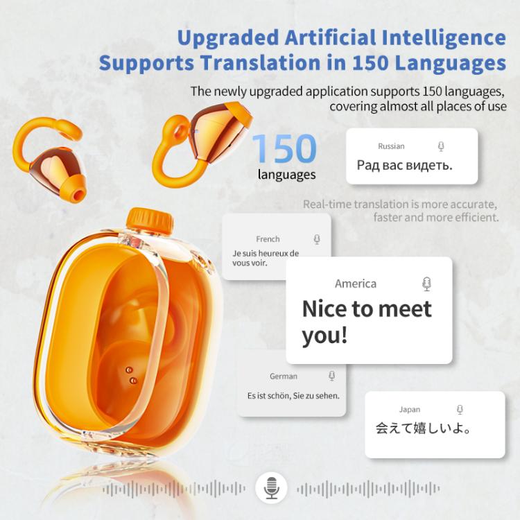 Auriculares inalámbricos Bluetooth con clip para la oreja y traducción por IA en 150 idiomas