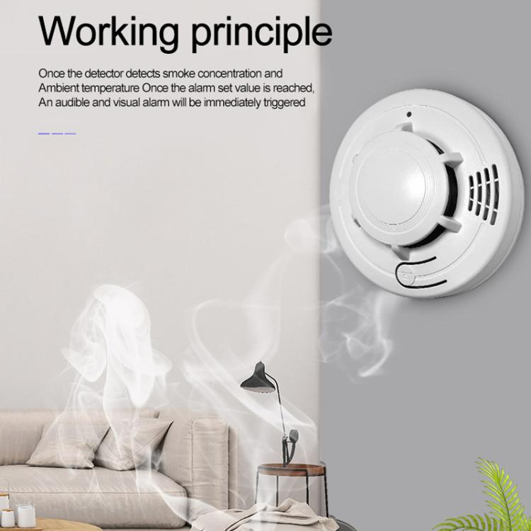 Detector de humo HD-001 para el hogar, alarma de incendios doméstica con sonido y luz.