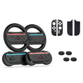 Paquete de accesorios PGTECH 10 en 1 para Nintendo Switch 2: volantes, empuñaduras y tapas para joysticks.
