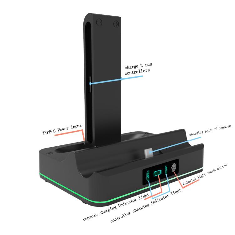 Base de carga LED RGB KJH para Nintendo Switch 2 y estación de carga rápida para controladores Joy-Con