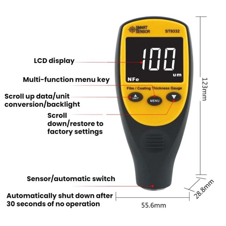 Medidor de espesor de recubrimiento de pintura para hierro y aluminio SMART SENSOR para automóviles