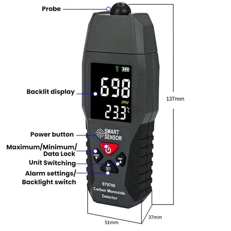Detector de alarma de fugas de monóxido de carbono SMART SENSOR para gases tóxicos