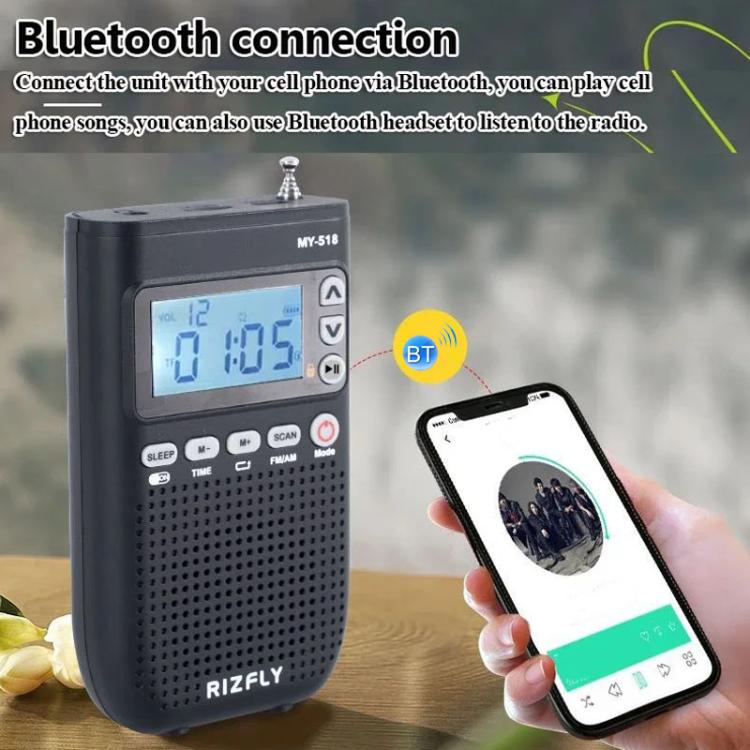 Radio transmisora Bluetooth portátil de 2 bandas FM/AM RIZFLY MY518