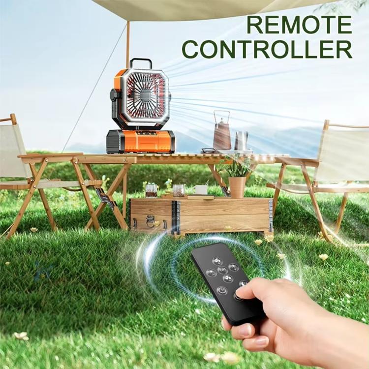 Ventilador oscilante USB con control remoto y luz portátil para acampar.