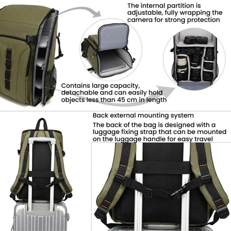 Mochila para cámara DSLR portátil, desmontable, impermeable y de gran capacidad para exteriores., Olive Green