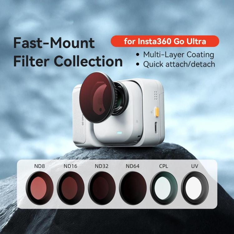 Filtros de lente de liberación rápida aMagisn para accesorios de cámara Insta360 GO Ultra, UV, CPL, ND8+ND16+ND32+ND64, ND8+ND16+ND32+CPL