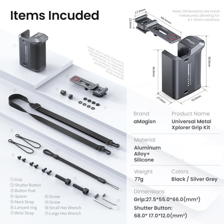 Kit de empuñadura metálica universal aMagisn Xplorer para cámaras DJI Osmo Action/Insta360/GoPro HERO Series