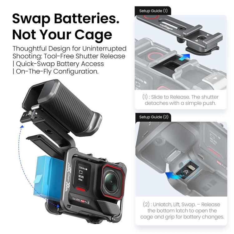Kit de empuñadura metálica universal aMagisn Xplorer para cámaras DJI Osmo Action/Insta360/GoPro HERO Series