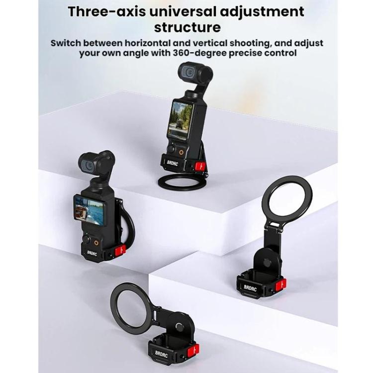 Soporte magnético expandible para teléfono BRDRC para DJI Osmo Pocket 3 con montaje de zapata fría, Black