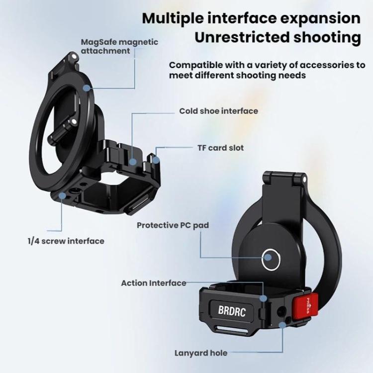 Soporte magnético expandible para teléfono BRDRC para DJI Osmo Pocket 3 con montaje de zapata fría, Black