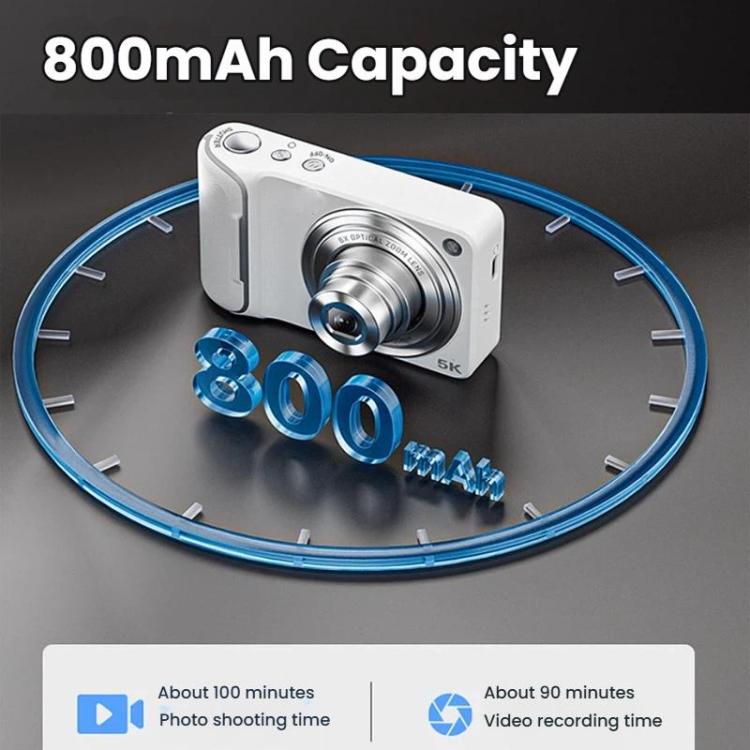 Cámara digital DC309X con zoom óptico 6x, 64 MP y vídeo 5K, pantalla táctil de 2,8 pulgadas y doble lente frontal/trasera., EU Plug White, EU Plug Black, US Plug White, US Plug Black, UK Plug White, UK Plug Black