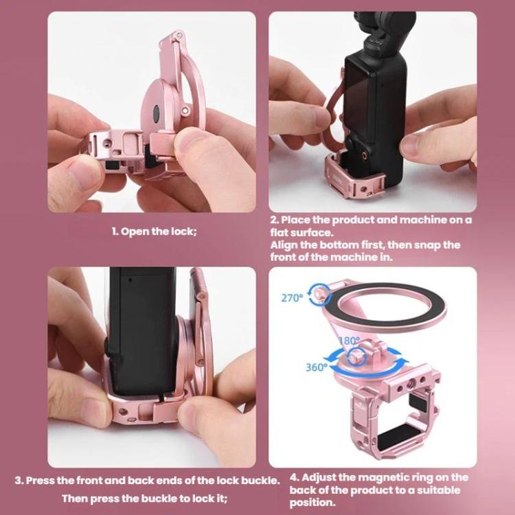 Soporte magnético expandible para teléfono BRDRC para DJI Osmo Pocket 3 con montaje de zapata fría, Pink