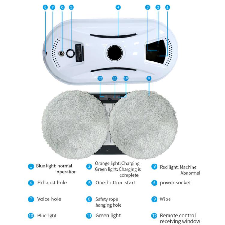 Robot limpiacristales inteligente con succión de doble disco, planificación inteligente de rutas y control remoto., EU Plug, US Plug, UK Plug, AU Plug