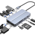 Hub USB-C/Tipo-C 10 en 1 con suministro de energía de 100 W, HDMI 4K a 30 Hz, puertos USB 3.0/2.0, lector de tarjetas SD/TF, Ethernet de 100 Mbps y conector de audio., 10 In 1