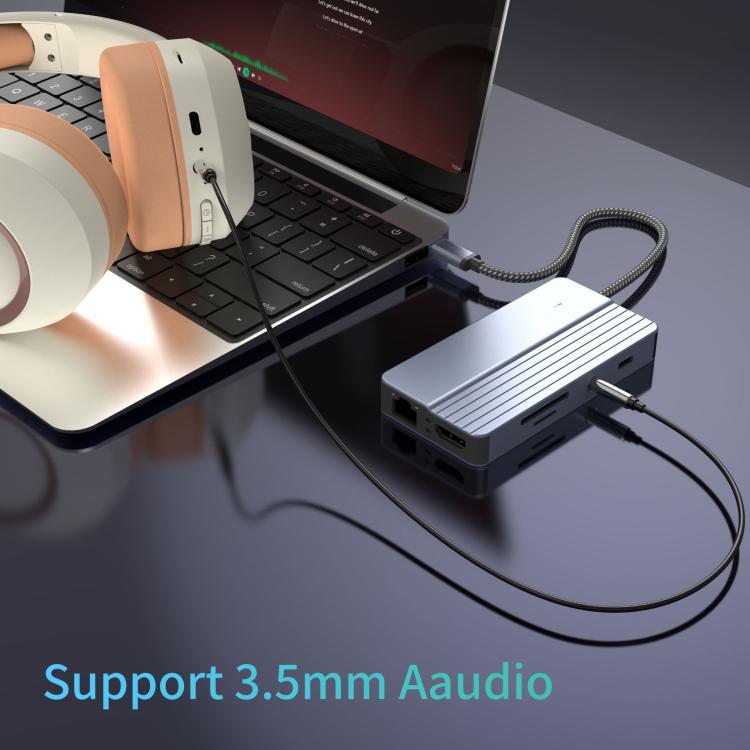 Hub USB-C/Tipo-C 10 en 1 con suministro de energía de 100 W, HDMI 4K a 30 Hz, puertos USB 3.0/2.0, lector de tarjetas SD/TF, Ethernet de 100 Mbps y conector de audio., 10 In 1