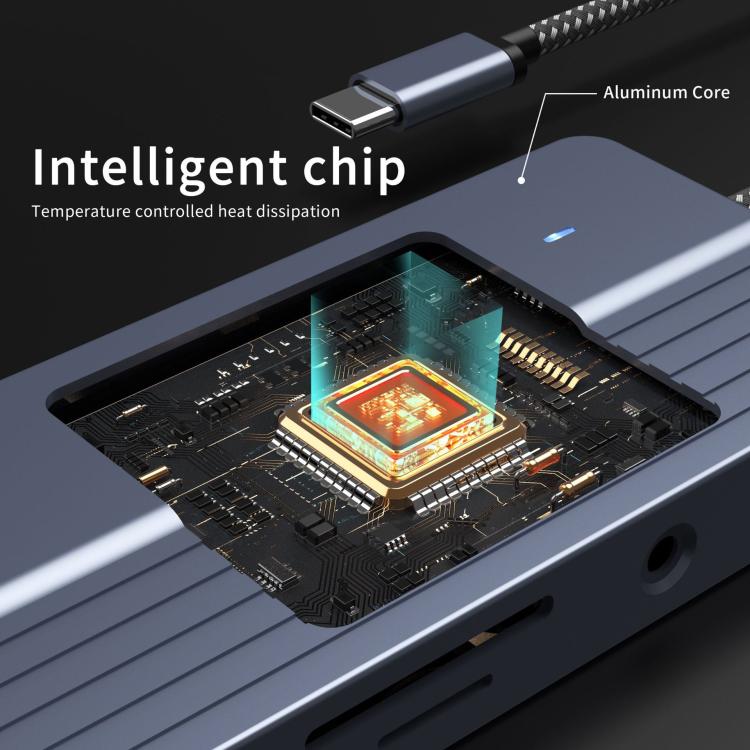 Hub USB-C/Tipo-C 10 en 1 con suministro de energía de 100 W, HDMI 4K a 30 Hz, puertos USB 3.0/2.0, lector de tarjetas SD/TF, Ethernet de 100 Mbps y conector de audio., 10 In 1