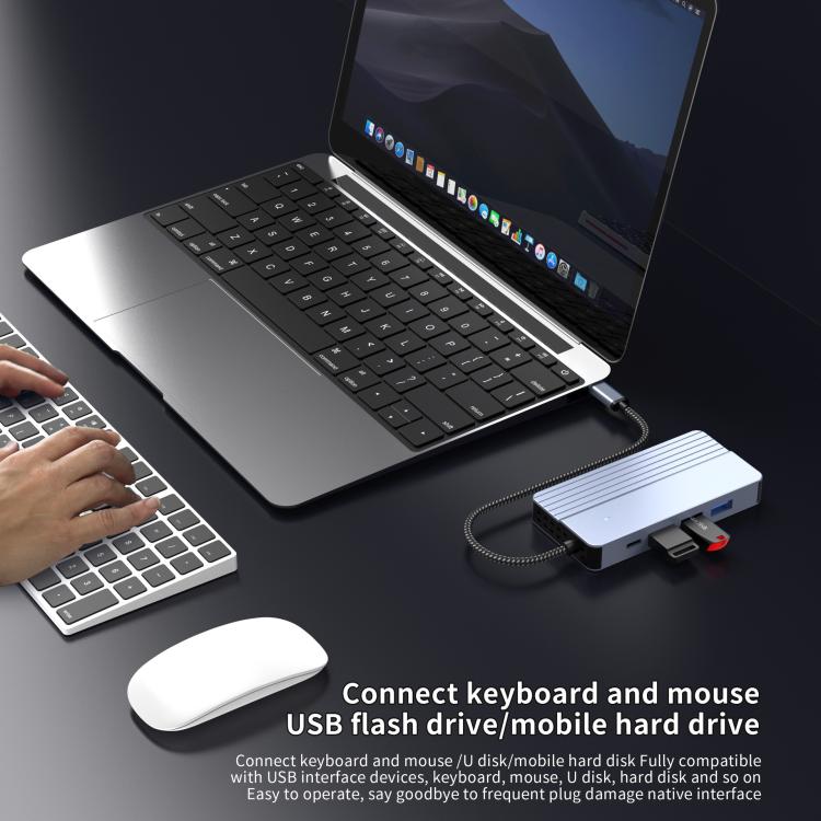 Hub USB-C/Tipo-C 10 en 1 con suministro de energía de 100 W, HDMI 4K a 30 Hz, puertos USB 3.0/2.0, lector de tarjetas SD/TF, Ethernet de 100 Mbps y conector de audio., 10 In 1