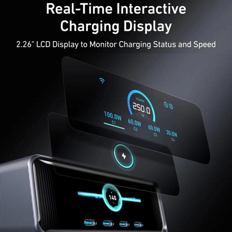 ANKER Prime Cargador rápido de nitruro de galio de 250 W con 4 puertos Tipo-C + 2 USB, estación de carga inteligente de escritorio con pantalla de 6 puertos, enchufe estadounidense., A2345
