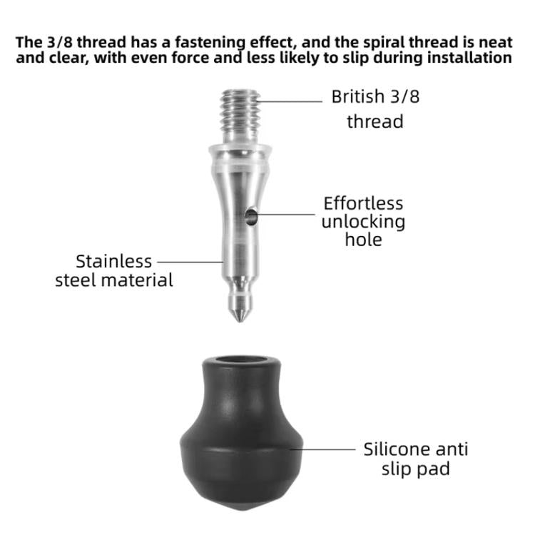 Trípode/monopié de 3/8 de pulgada, doble uso, con almohadilla antideslizante de goma y punta de acero inoxidable., FT-14