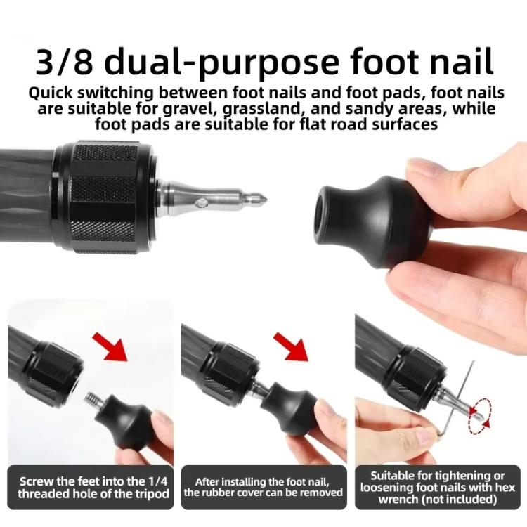 Trípode/monopié de 3/8 de pulgada, doble uso, con almohadilla antideslizante de goma y punta de acero inoxidable., FT-14
