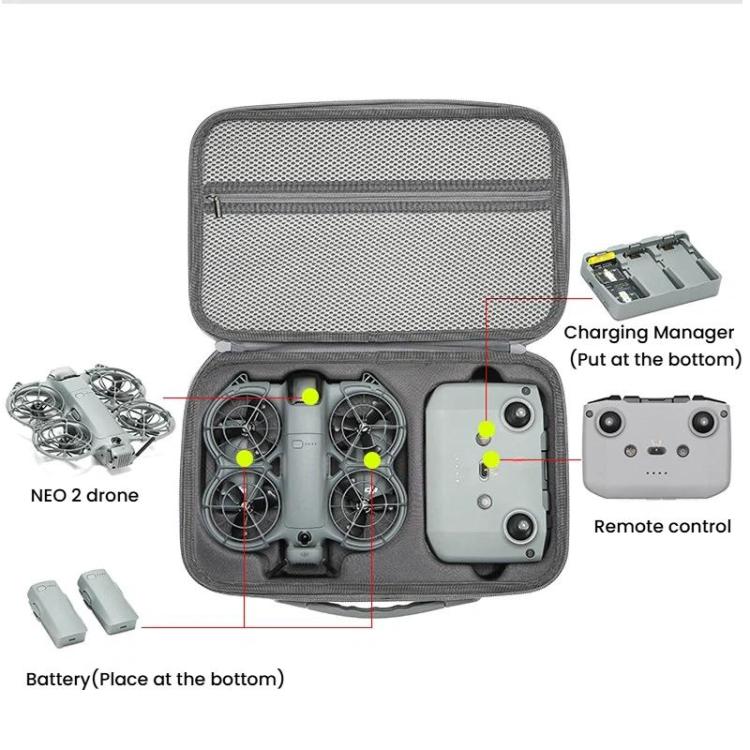 Estuche rígido de transporte y bandolera moldeada a medida para DJI Neo 2 Fly More Combo, Mini Black, Fly More Combo Gray