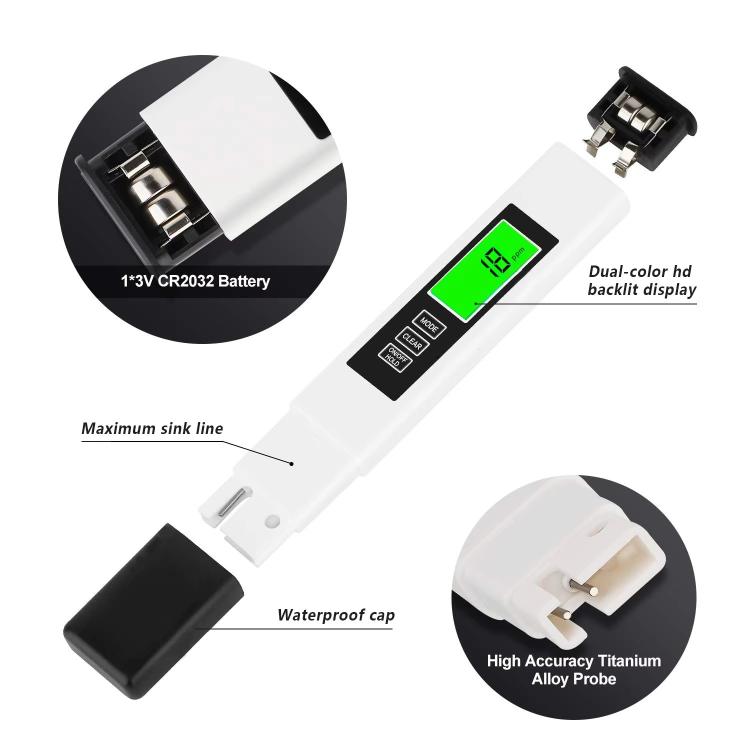 Lápiz medidor de calidad del agua 3 en 1 con retroiluminación inteligente de doble color, medidor de TDS, conductividad y detector de temperatura., 3-in-1 Leather Case White, 3-in-1 Leather Case Yellow, 3-in-1 PP Box Yellow, 3-in-1 PP Box White