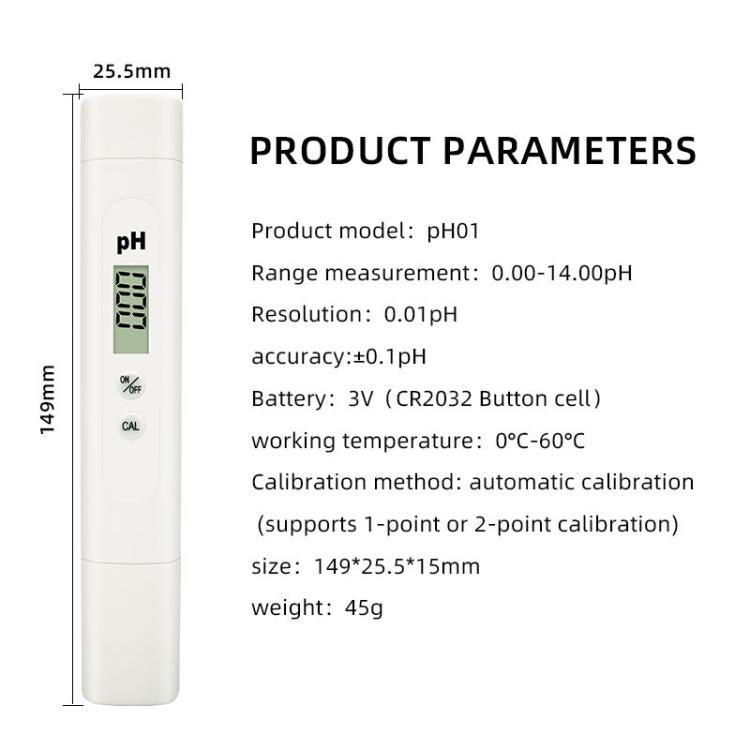 Medidor de pH con autocalibración y analizador digital de calidad del agua de alta precisión, ph01