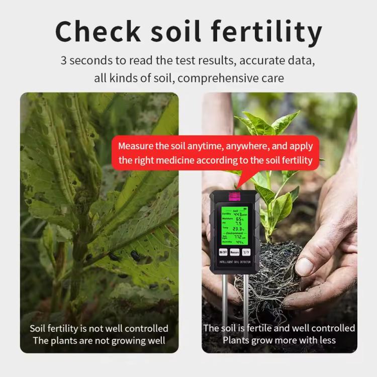 Analizador de suelo 6 en 1: Fertilidad/pH/Temperatura/Humedad/Luz y detector de humedad del aire