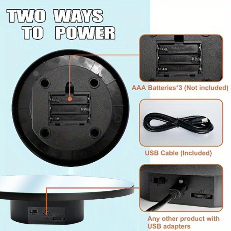 Espejo multiusos con disco giratorio eléctrico, alimentado por batería o USB. Soporte para exhibición en vivo de fotografía., 32cm, 40cm