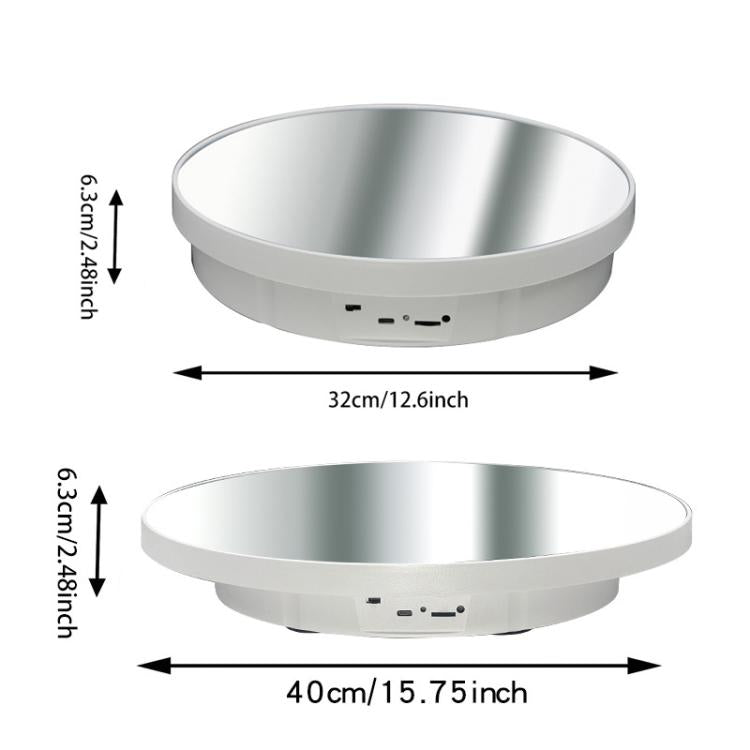 Espejo multiusos con disco giratorio eléctrico, alimentado por batería o USB. Soporte para exhibición en vivo de fotografía., 32cm, 40cm