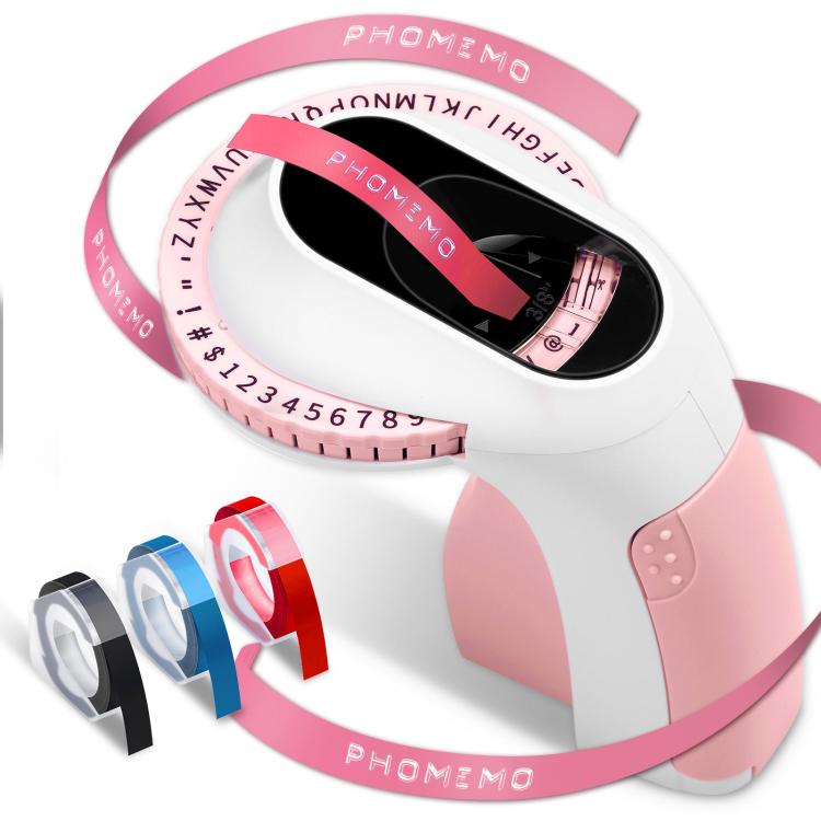 Etiquetadora mecánica portátil Phomemo E975 con relieve y ancho de impresión de 9 mm., With 3 Tapes Pink, With 3 Tapes Green, With 3 Tapes Blue, With 3 Tapes Black, With 6 Tapes Pink, With 6 Tapes Green, With 6 Tapes Blue, With 6 Tapes Black