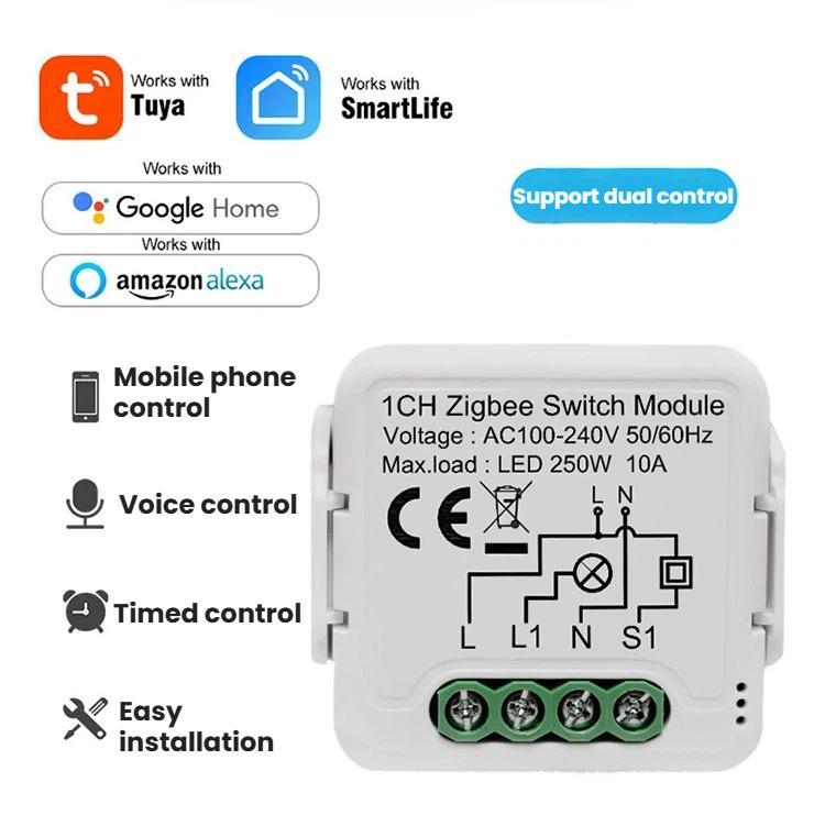 Módulo de interruptor inteligente para remodelación con control remoto por voz y encendido/apagado inteligente, ZigBee3.0 Neutral Live Wire 1CH, ZigBee3.0 Neutral Live Wire 2CH, ZigBee3.0 Neutral Live Wire 3CH, ZigBee3.0 Neutral Live Wire 4CH          ...