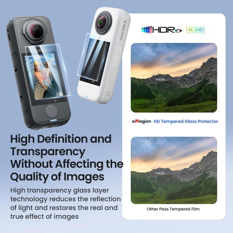 Protector de pantalla de vidrio templado aMagisn HD antiarañazos para Insta360 X4 Air, dureza 9H., 1 Set, 2 Sets
