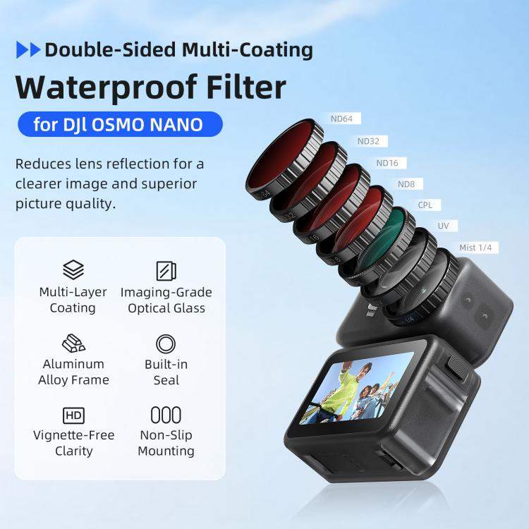 Filtro de lente impermeable aMagisn para DJI Osmo Nano, UV, CPL, ND8+ND16+ND32+ND64, CPL+ND8+ND16+ND32, Mist 1/4