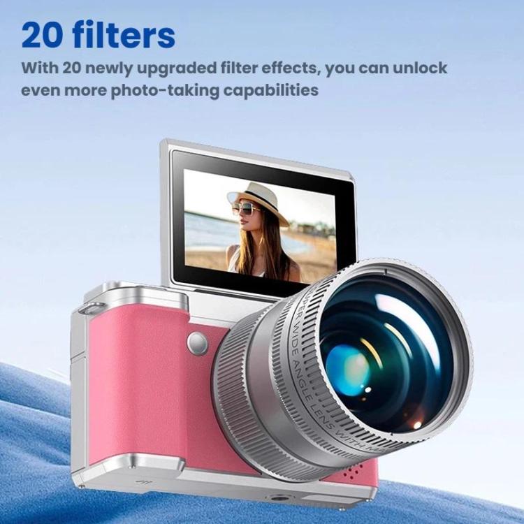 Cámara digital con pantalla abatible 5K y doble lente con función de embellecimiento