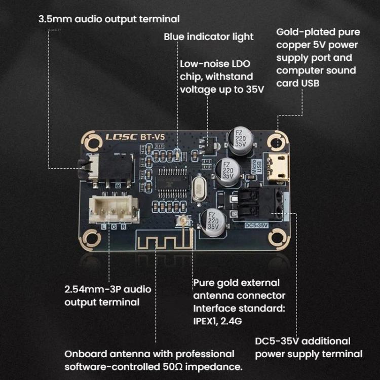 Placa decodificadora MP3 Bluetooth 5.1, módulo receptor de audio para automóvil modificado DIY sin pérdidas, LQSC BT-V5