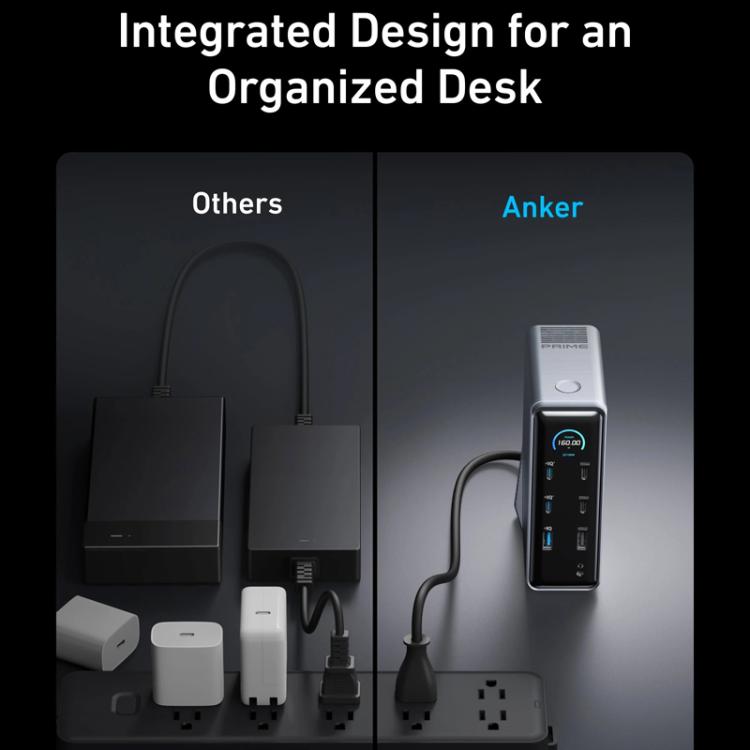 ANKER A83B6 14 en 1 Prime 160W Estación de carga para pantalla digital de escritorio HDMI HD Cast Screen, enchufe estadounidense, A83B6