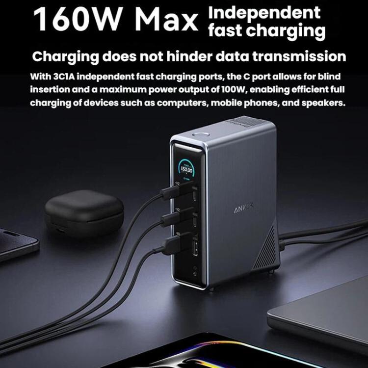 ANKER A83B6 14 en 1 Prime 160W Estación de carga para pantalla digital de escritorio HDMI HD Cast Screen, enchufe estadounidense, A83B6
