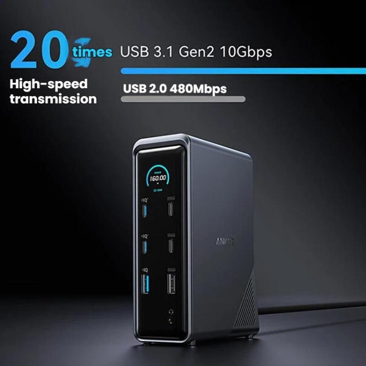 ANKER A83B6 14 en 1 Prime 160W Estación de carga para pantalla digital de escritorio HDMI HD Cast Screen, enchufe estadounidense, A83B6
