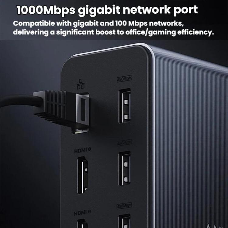 ANKER A83B6 14 en 1 Prime 160W Estación de carga para pantalla digital de escritorio HDMI HD Cast Screen, enchufe estadounidense, A83B6