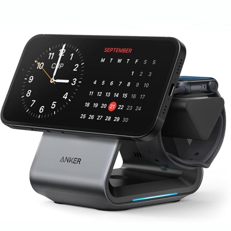 ANKER B2599 15W 3 en 1 Base de carga inalámbrica magnética de escritorio para iPhone / iWatch / AirPods, enchufe estadounidense, B2599