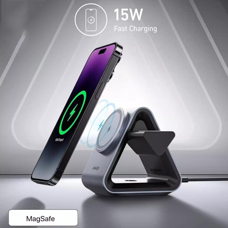 ANKER B2599 15W 3 en 1 Base de carga inalámbrica magnética de escritorio para iPhone / iWatch / AirPods, enchufe estadounidense, B2599