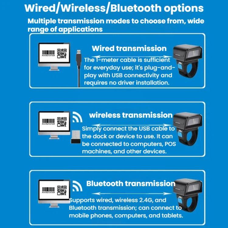 Escáner Bluetooth de anillo 2D, mini escáner de código de barras inalámbrico para logística de almacén., Z01D