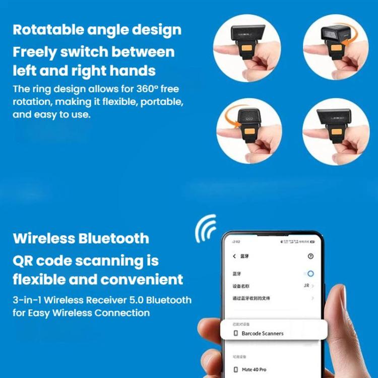 Escáner Bluetooth de anillo 2D, mini escáner de código de barras inalámbrico para logística de almacén., Z01D