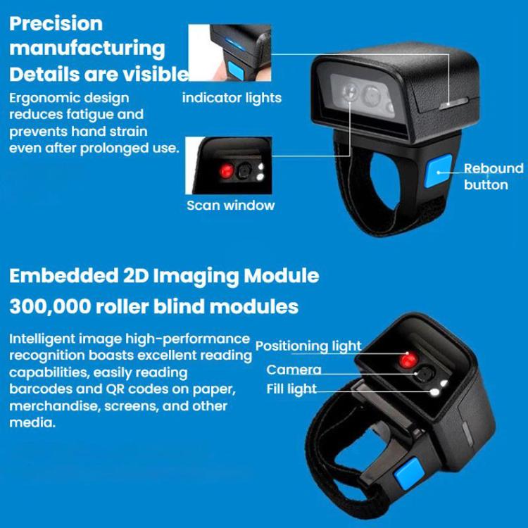 Escáner Bluetooth de anillo 2D, mini escáner de código de barras inalámbrico para logística de almacén., Z01D
